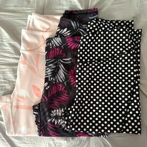 (3) Three pair print capri workout pants/leggings